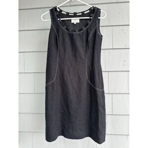 David Meister Black LInen Sleeveless‎ Sheath Dress w/ Contrast Stitching Sz 8